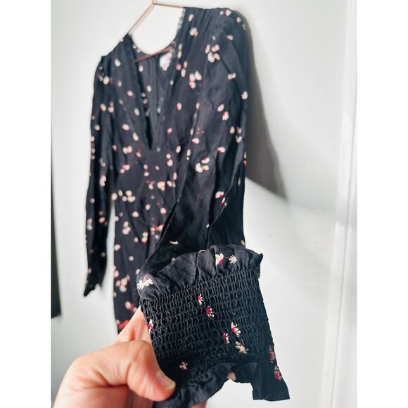 THAKOON COLLECTIVE Black Floral Ruched V-Neck Front Mini Dress Size 6 - Picture 5 of 12